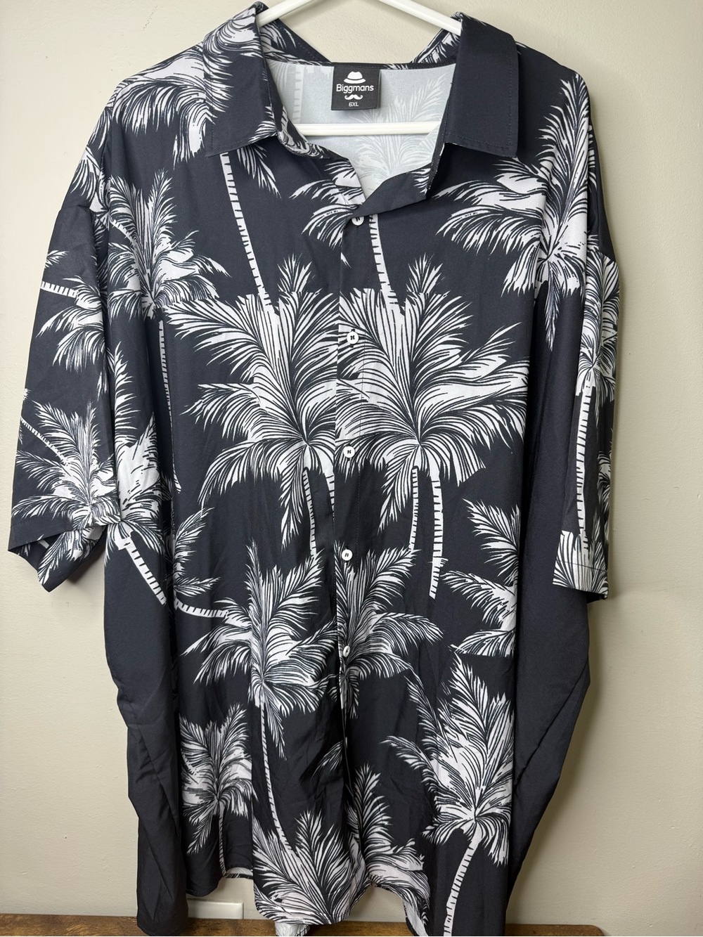 Biggmans Black & White Palm Print Button-Up Shirt Men's 6XL